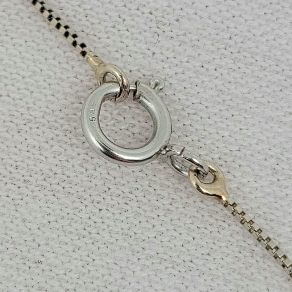 14k/585 White Gold Pearl Station Necklace Box Link Chain 17" - Picture 6 of 7